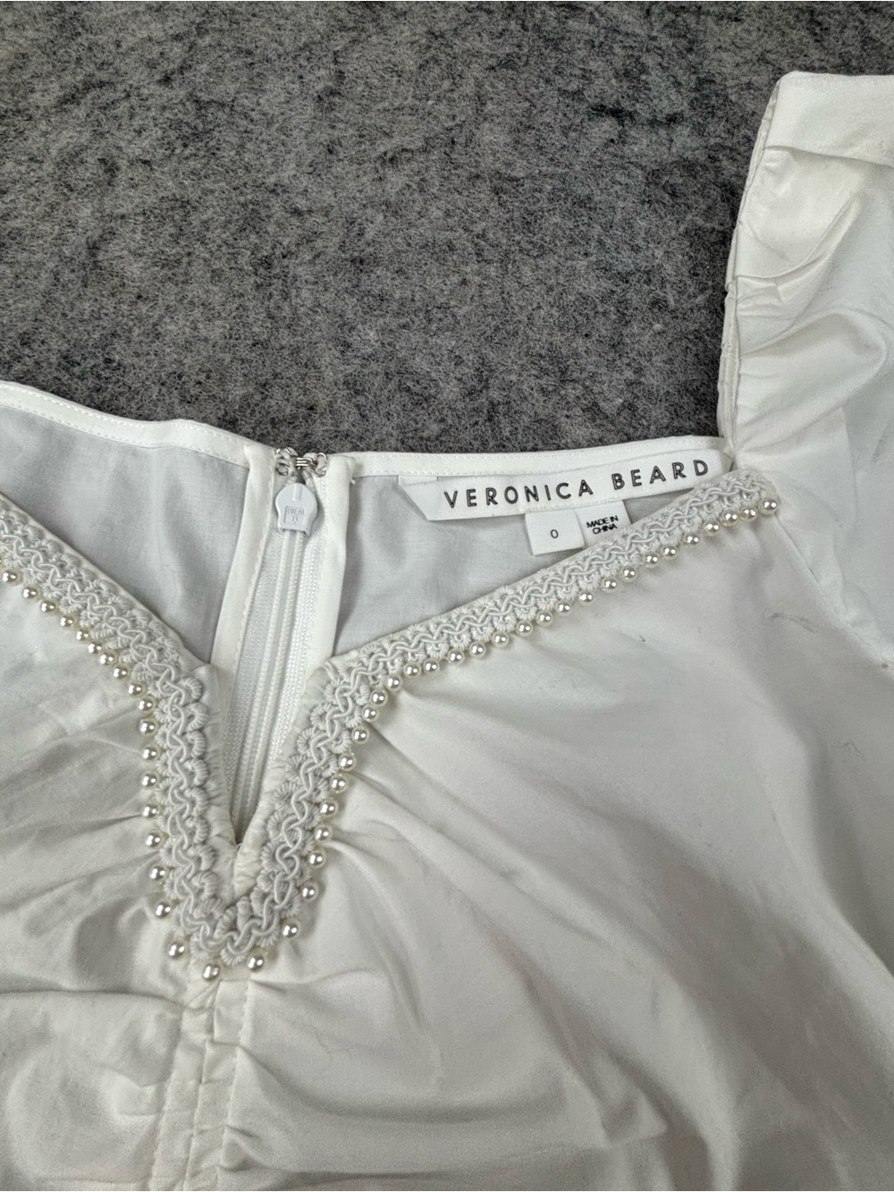 Veronica Beard | Sweetheart Neck | Pearl/ Lace Embellishment | White |‎  Size 0